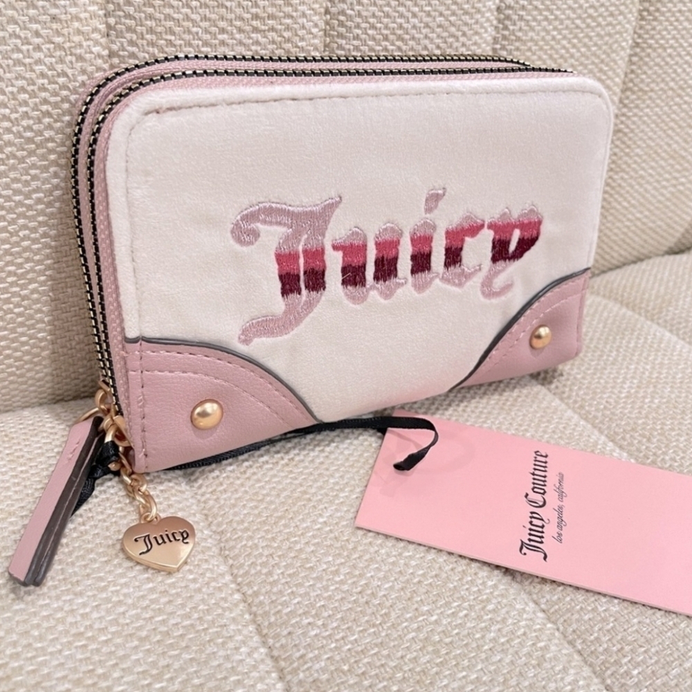💕▪️Juicy Couture ▪️Retro Vibe Double Medium Zip Around Wallet Angel Pink